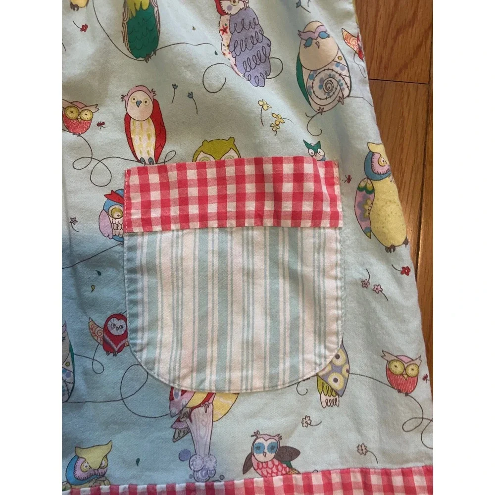 RedBeans Girls Owl Print Gingham Check Dress Blue Red 3T Short Sleeve Pockets